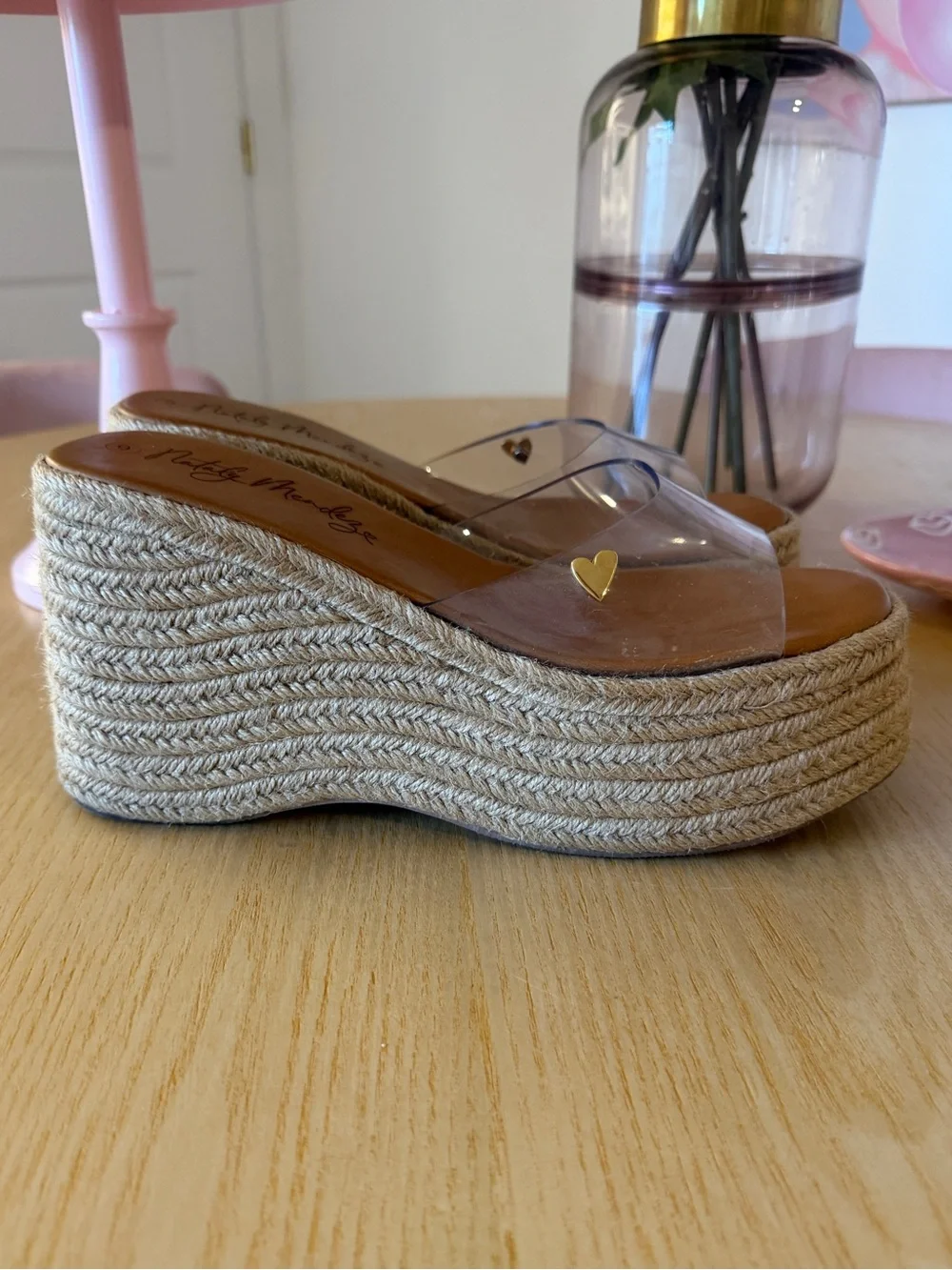 Nataly Mendez Clear Strap Espadrille Wedge Sandals in Natural